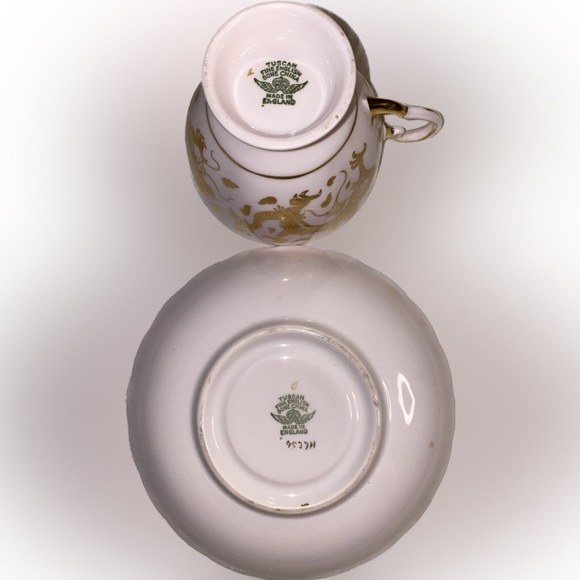 Vintage Bone china English Tea Cup Gold Dragons Pale Pink Tuscan - Picture 5 of 11